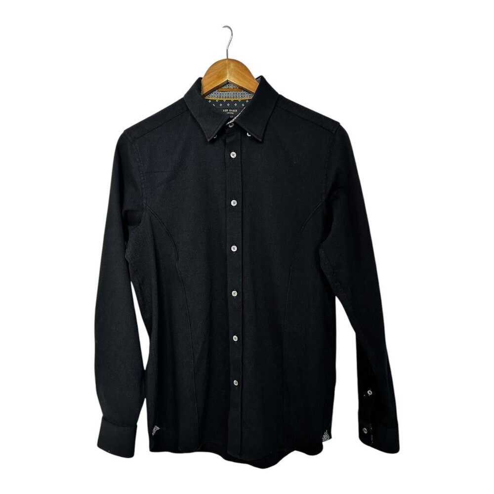 Ted Baker Men's London Whiplash Black Button Down Shirt | Size 3 = Medium Preppy